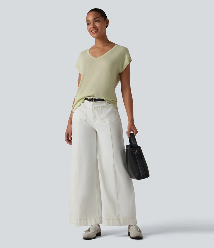 V Neck Short Sleeve Work Sweater