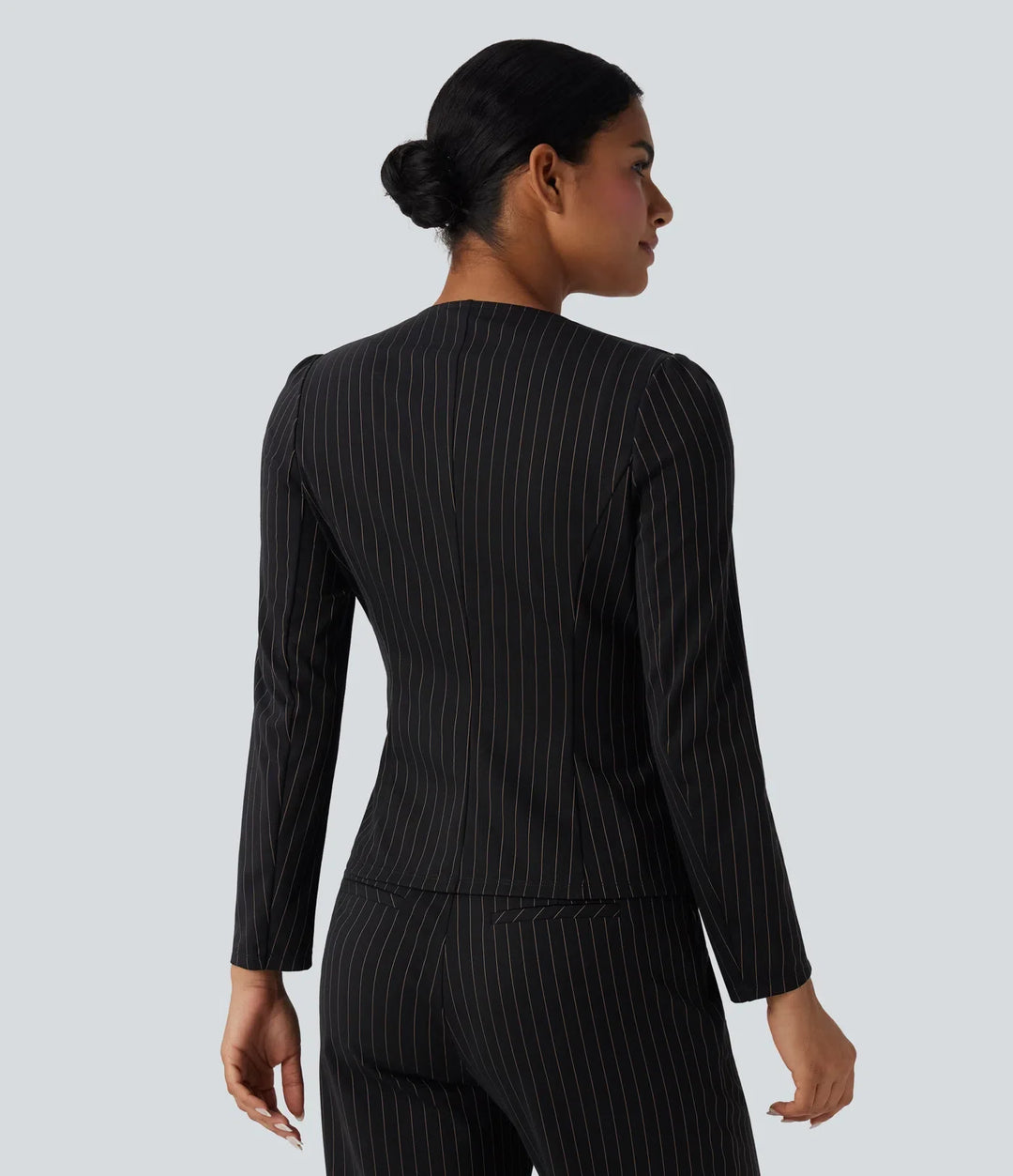 Round Neck Long Sleeve Open Front Work Blazer