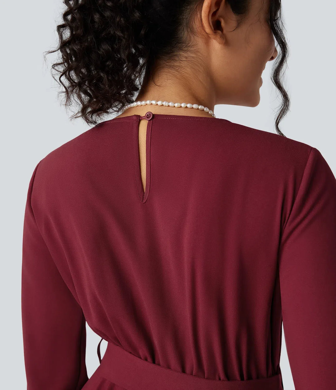 V-neck Puff Long Sleeve Belted Wide Leg Party Jumpsuit with Pockets