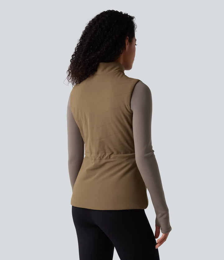 PuffFlex 3-in-1 High-Neck Long Sleeve Thumb Holes Fleece Jacket &amp;Quilted Vest with Pockets