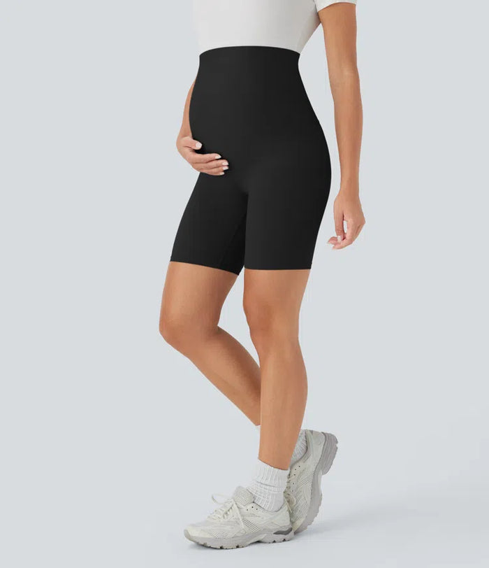SoftlyZero Super High Waisted Maternity Yoga Biker Shorts 7''