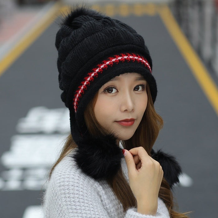 Taylor | Knit Ear Flap Beanie with Pom Pom Ties