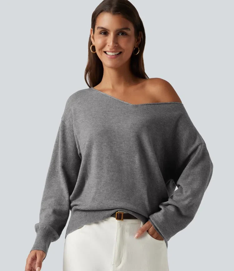 One Shoulder Long Sleeve Work Sweater