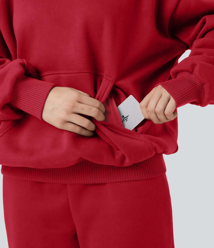 Hooded Long Sleeve Fleece Casual Cotton Sweatshirt with Pockets