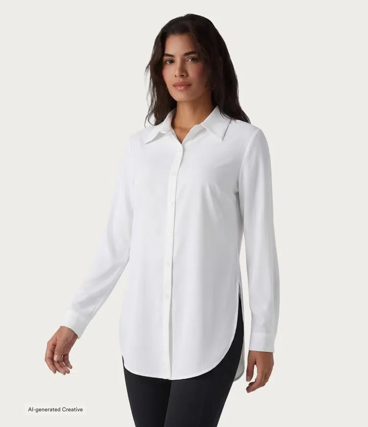 Wrinkle Recovery Long Sleeve Curved Hem Work Shirt