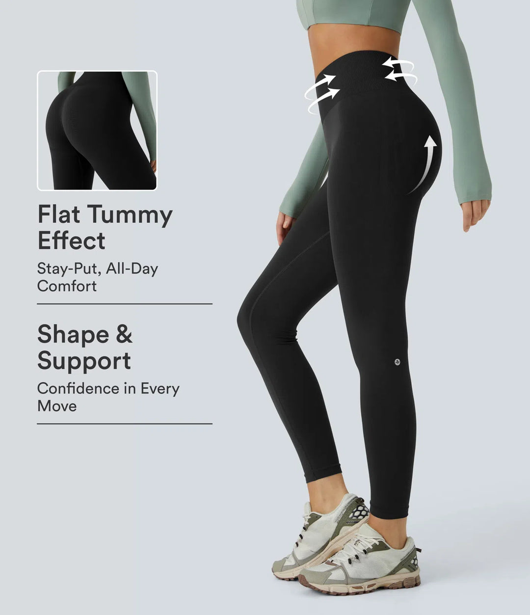 OneForm Seamless Flow Mid Rise Tummy Control Butt Lifting Yoga Leggings