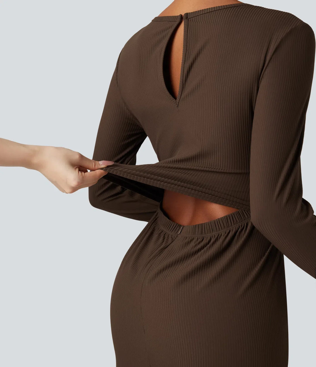 Ribbed Round Neck Long Sleeve Corset Casual Jumpsuit with Pockets-Easy Peezy Edition