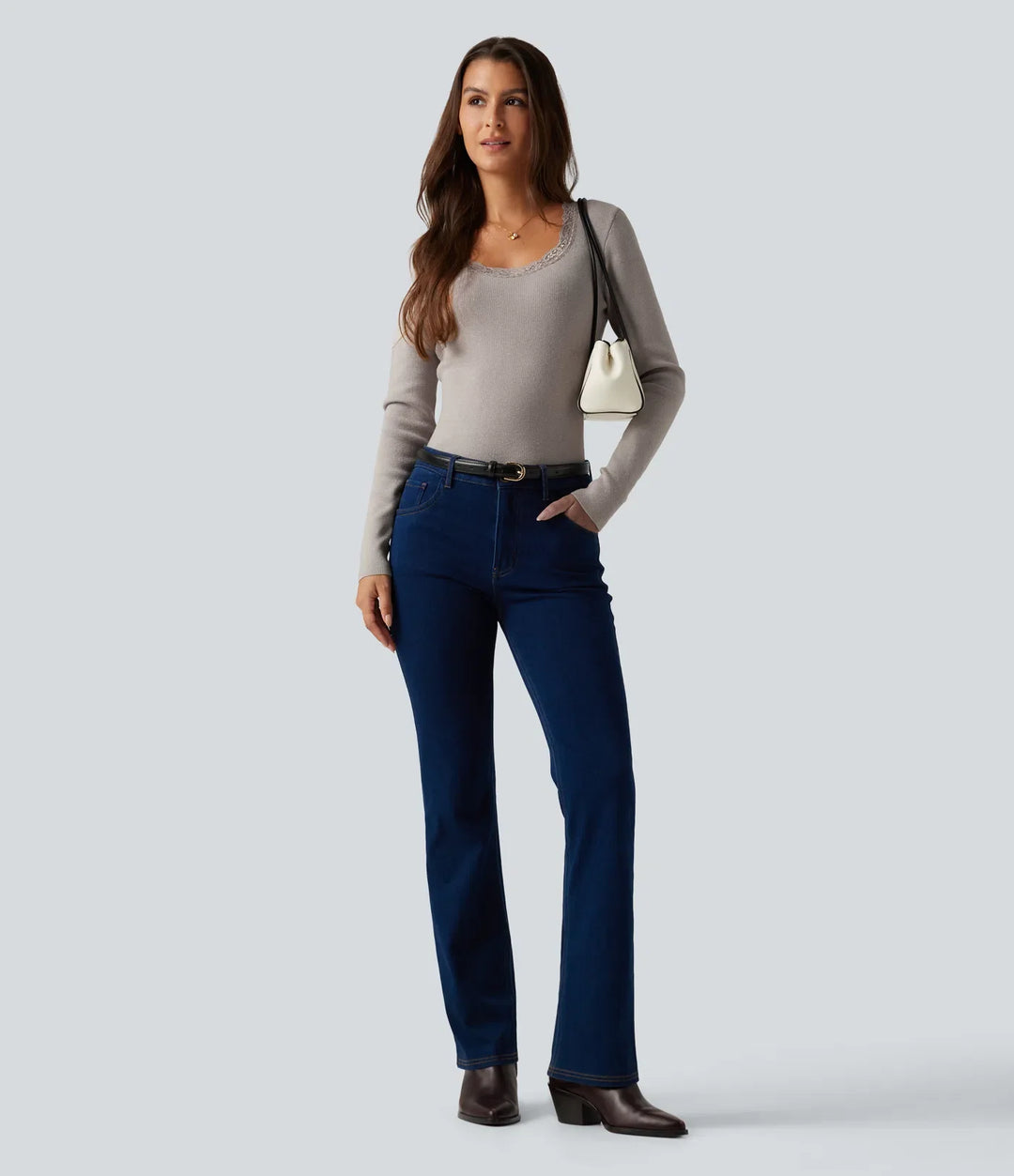 Round Neck Long Sleeve Contrast Lace Casual Sweater