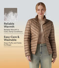 Packable Stand Collar Long Sleeve Zipper Casual Synthetic Down Jacket with Pockets