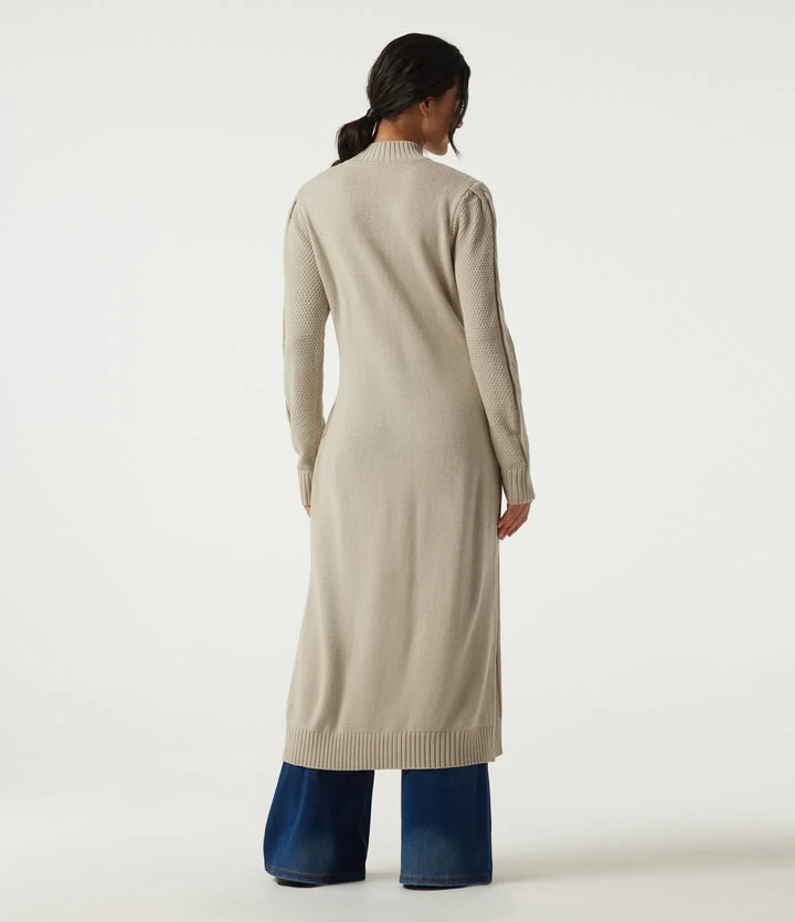 Mock Neck Long Sleeve Cable Stitch Casual Midi Sweater Dress