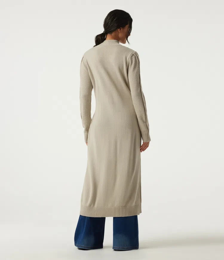 Mock Neck Long Sleeve Cable Stitch Casual Midi Sweater Dress