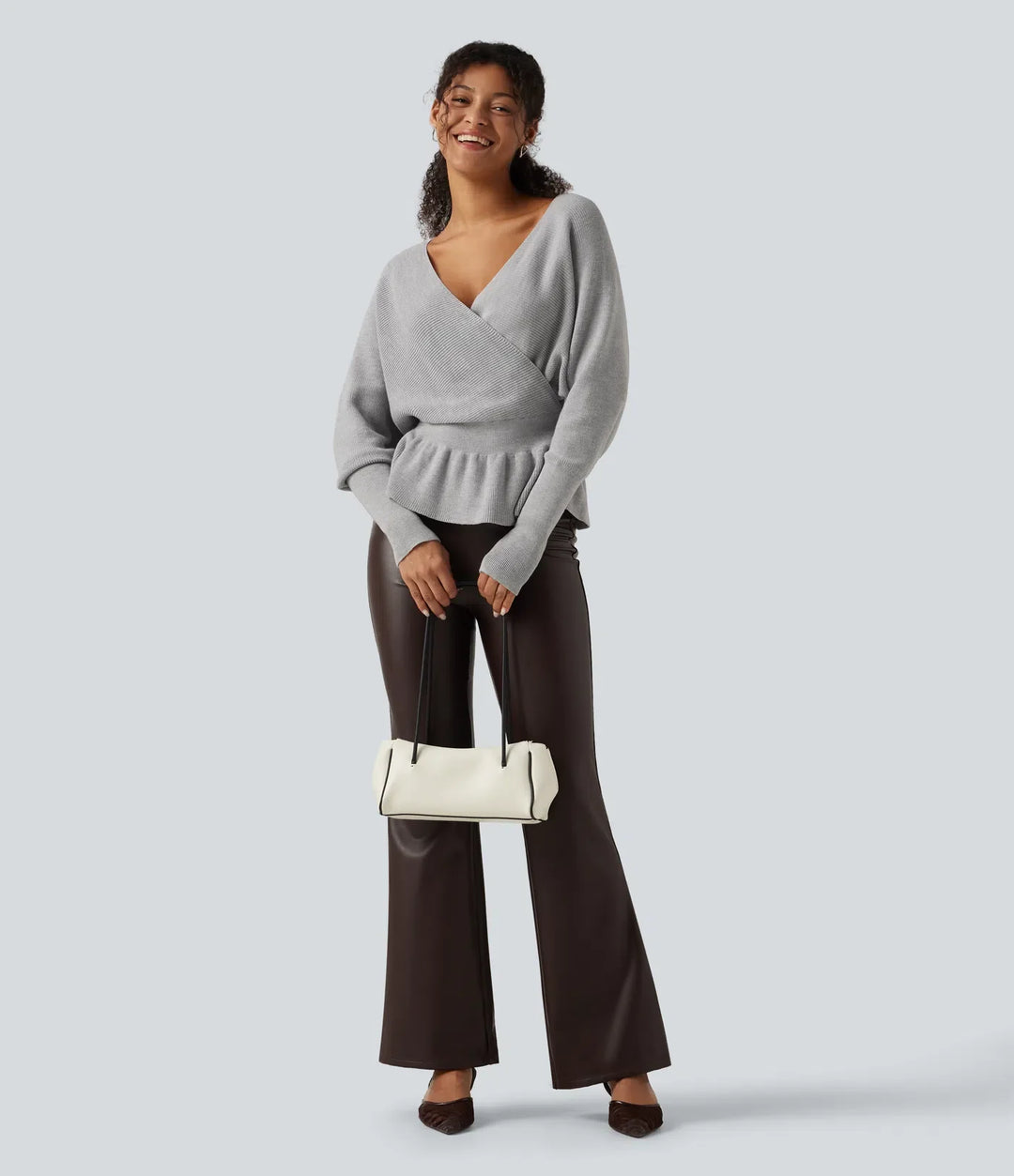 V Neck Batwing Long Sleeve Cut Out Casual Sweater