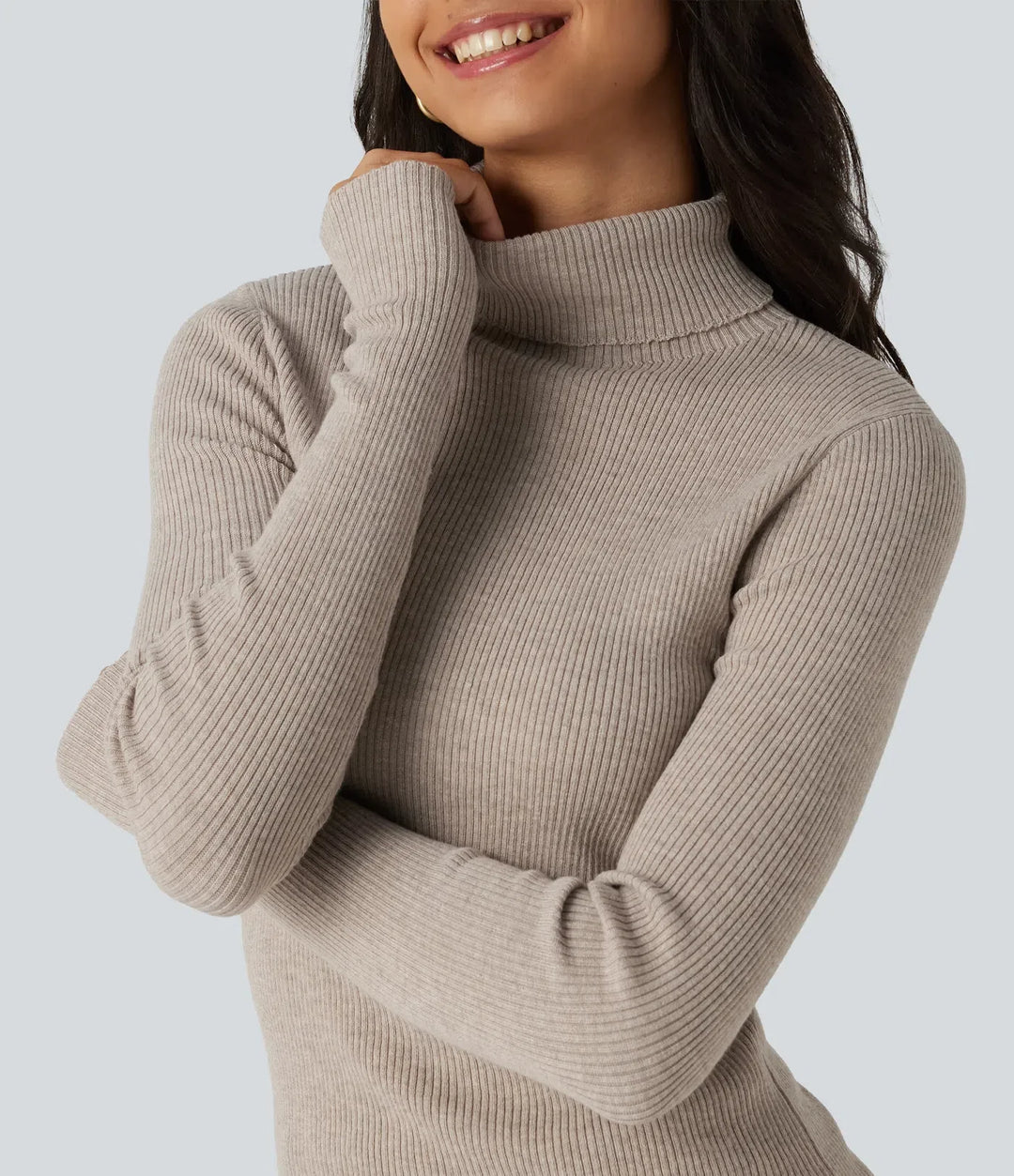 High Neck Long Sleeve Thumb Hole Work Sweater