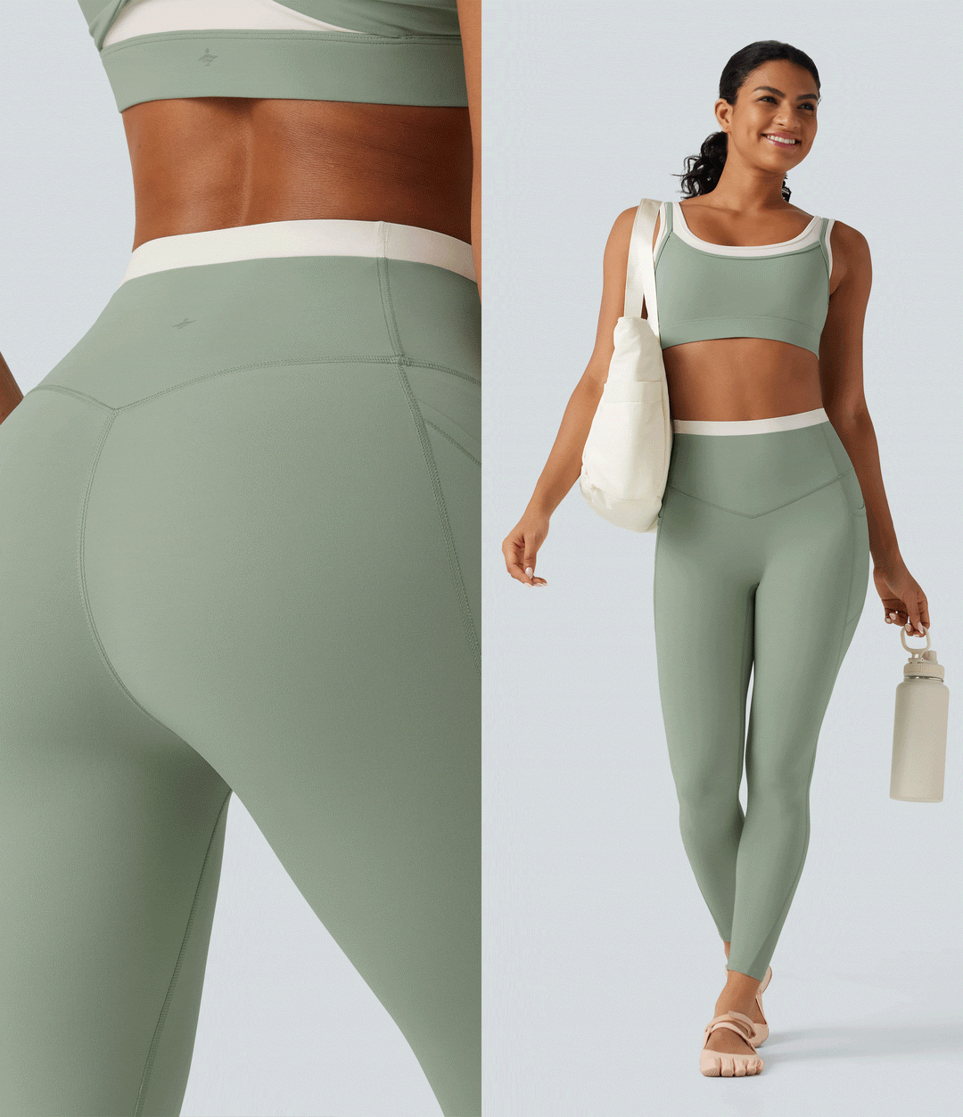 Halara UltraSculpt High Waisted Tummy Control Color Block Skinny Yoga Leggings with Pockets