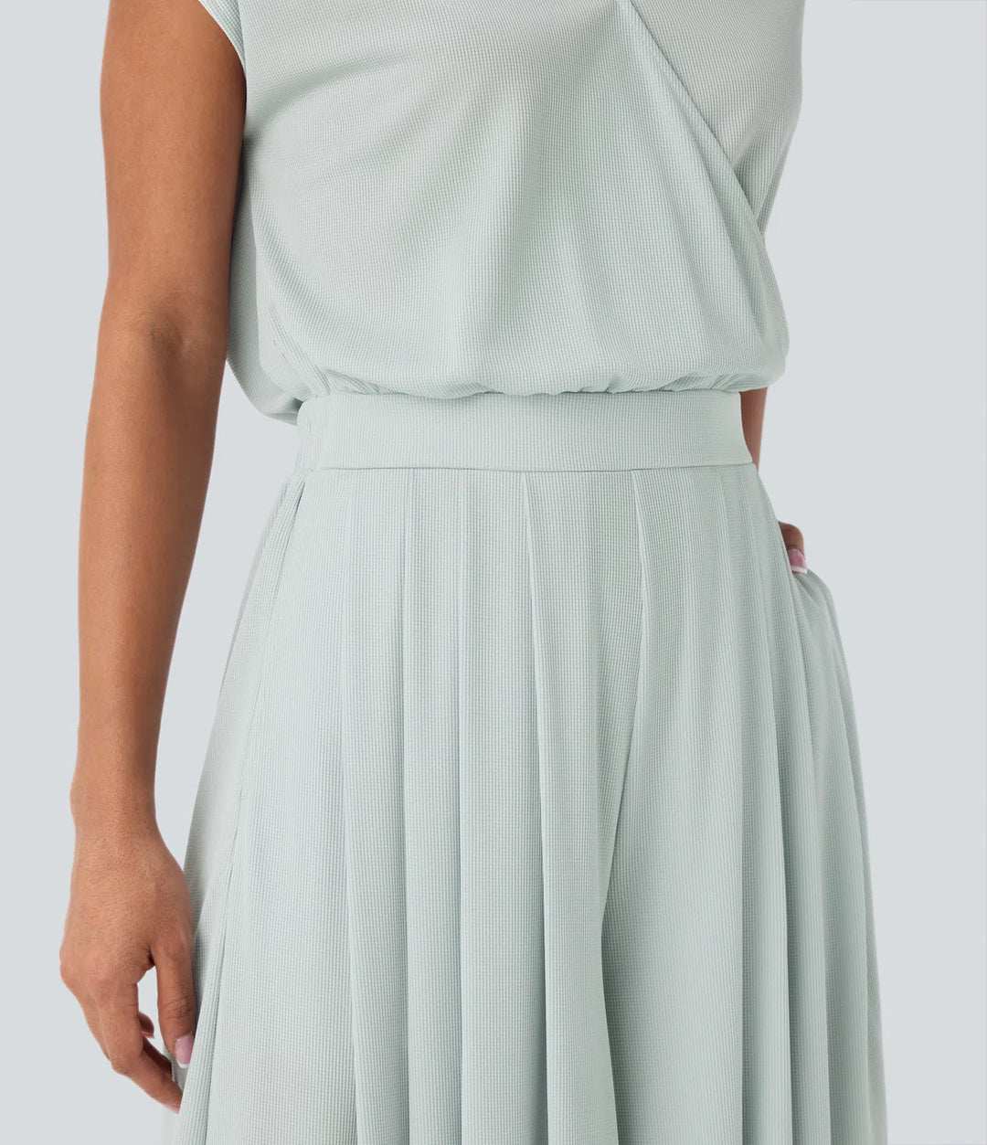 V Neck Short Sleeve Pocket Wide Leg Flowy Waffle Casual Jumpsuit-Easy Peezy Edition