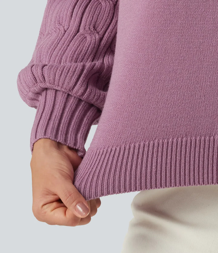 Round Neck Long Sleeve Slit Hem Casual Sweater