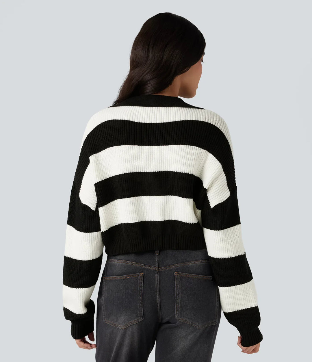 V-neck Long Sleeve Stripe Relaxed Casual Sweater