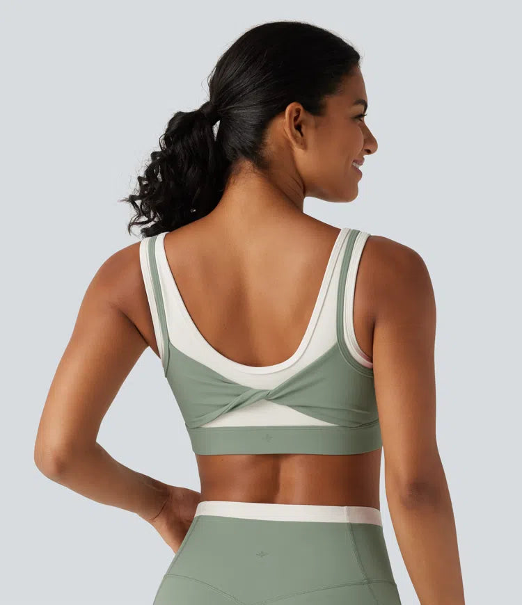 Halara UltraSculpt Medium Support U Neck Built-in Bra Twisted Color Block Yoga Sports Bra