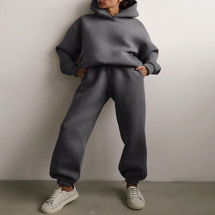 Woman in a matching hoodie sweatsuit