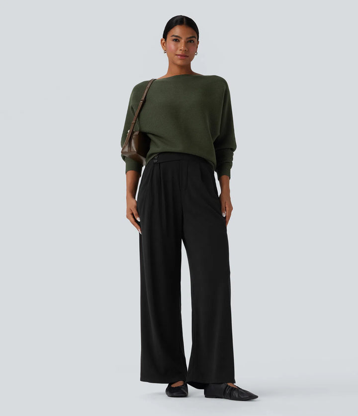 Boat Neck Batwing Sleeve Casual Sweater