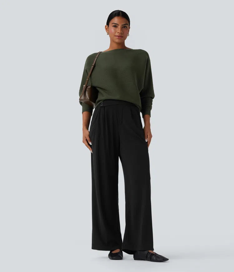 Boat Neck Batwing Sleeve Casual Sweater