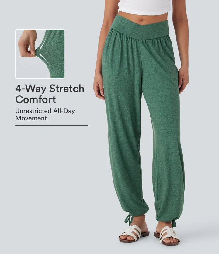 Crossover High Waisted Pocket Drawstring Casual Joggers