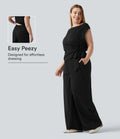 Plus Size Boat Neck Sleeveless Tie Side InstantCool Stripe Work Jumpsuit with Pockets-Easy Peezy Edition