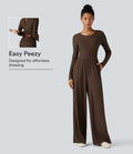 Ribbed Round Neck Long Sleeve Corset Casual Jumpsuit with Pockets-Easy Peezy Edition