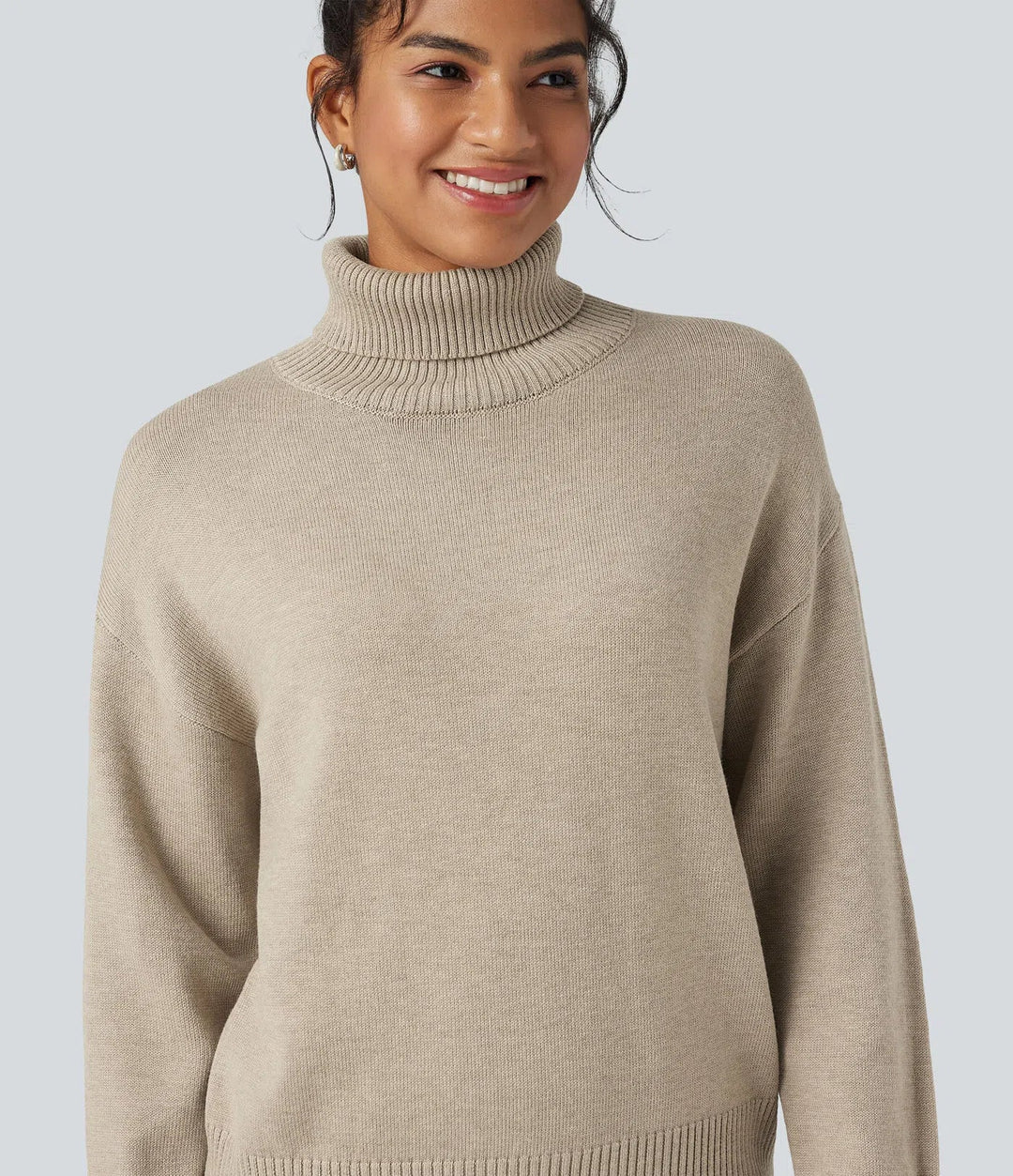 High Neck Long Sleeve Work Wool-Blend Sweater