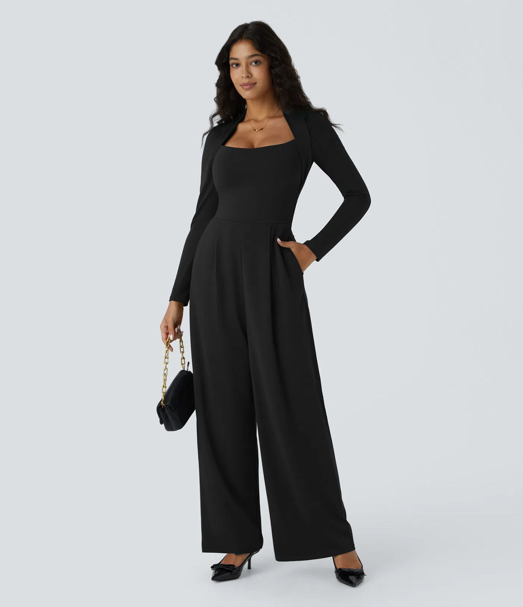 Long Sleeve Pocket Wide Leg Jumpsuit-Easy Peezy