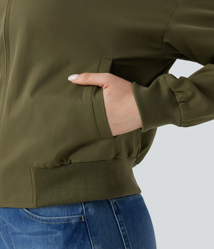 Zipper Fly Relaxed Casual Bomber Jacket with Pockets