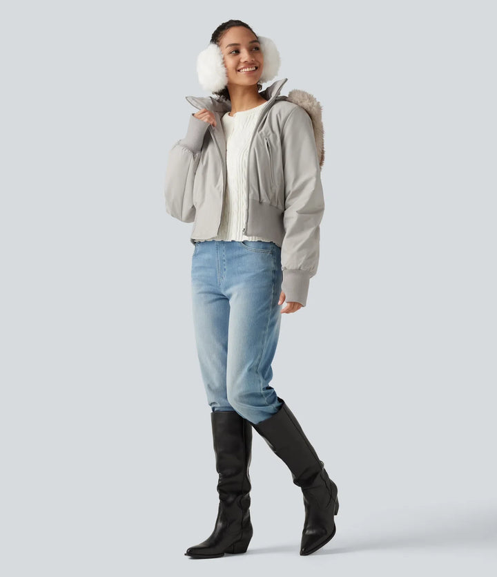 Hooded Long Sleeve Casual Padded Jacket with Pockets and Thumbholes