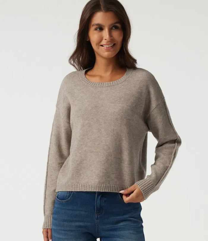 Round Neck Dropped Shoulder Long Sleeve Casual Sweater