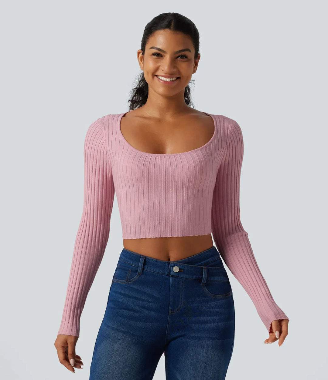 Round Neck Long Sleeve Cut Out Tie Back Casual Sweater