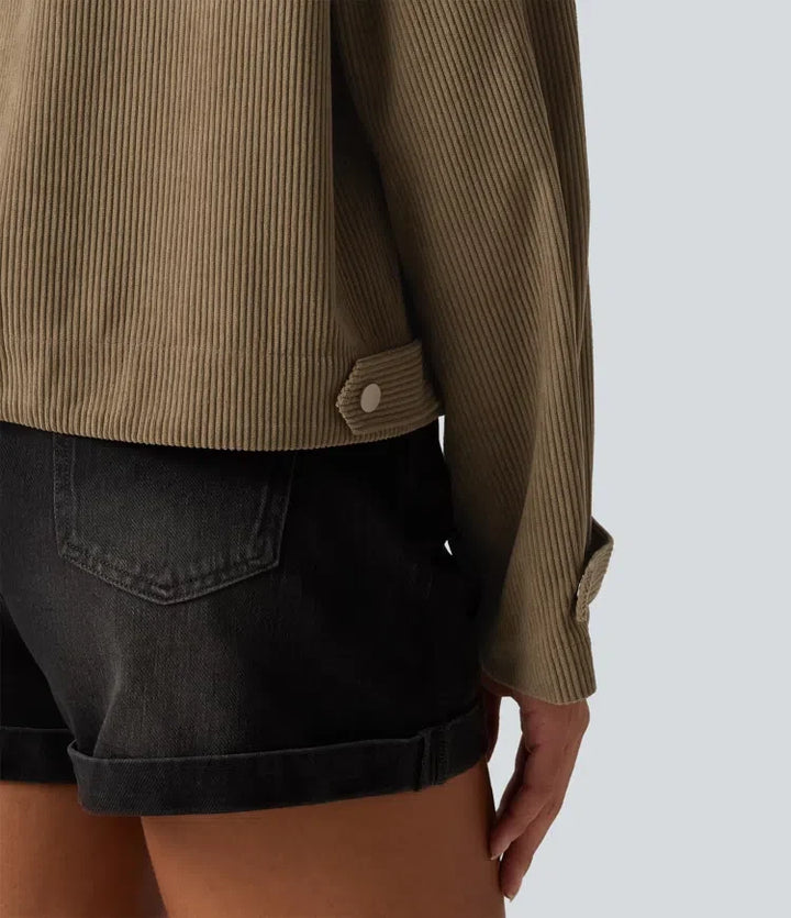Long Sleeve Corduroy Casual Shirt Jacket with Pockets
