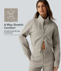 Stand Collar Raglan 2-Way Zipper Long Sleeve Waffle Casual Jacket with Pockets