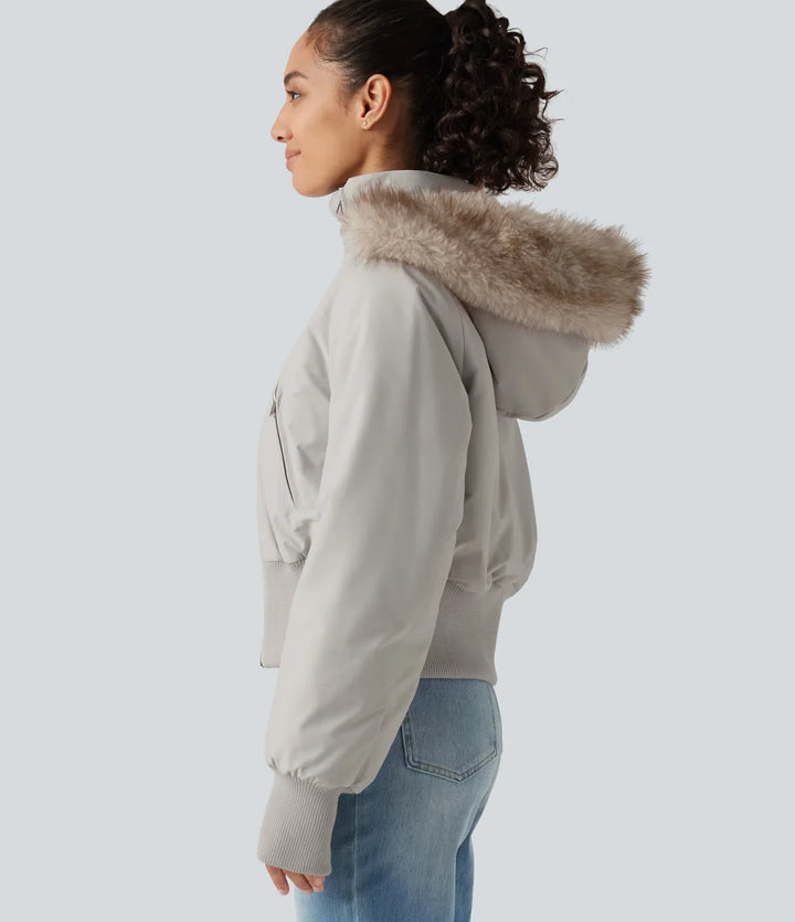 Hooded Long Sleeve Casual Padded Jacket with Pockets and Thumbholes