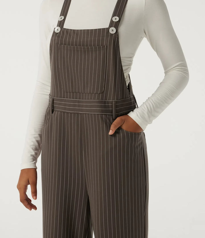 Square Neck Straight Leg Stripe Casual Overalls with Pockets