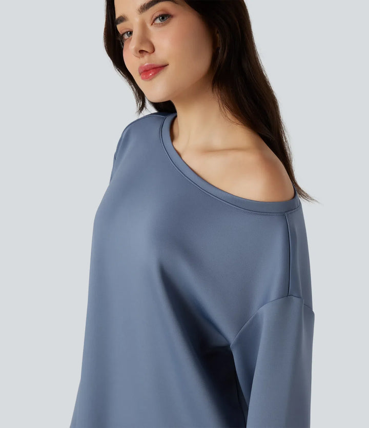 Boat Neck Long Sleeve Relaxed Casual Sweatshirt