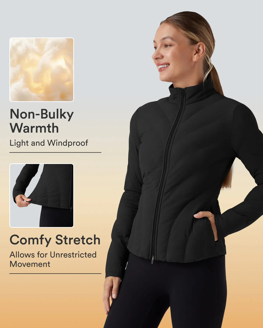 PuffFlex High-neck Long Sleeve Stretchy Casual Padded Jacket with Pockets