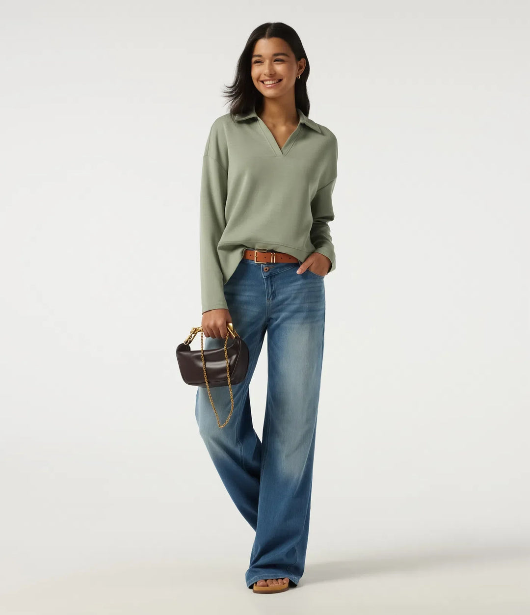 SpacerTek Lapel Long Sleeve Slit Hem Casual Sweatshirt