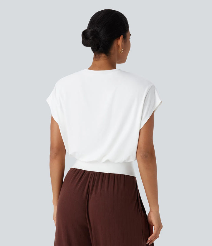 Round Neck Short Batwing Sleeve Work T-Shirt