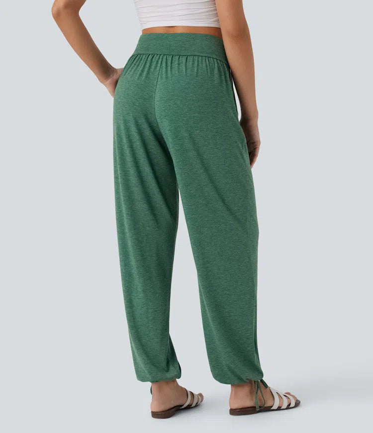 Crossover High Waisted Pocket Drawstring Casual Joggers