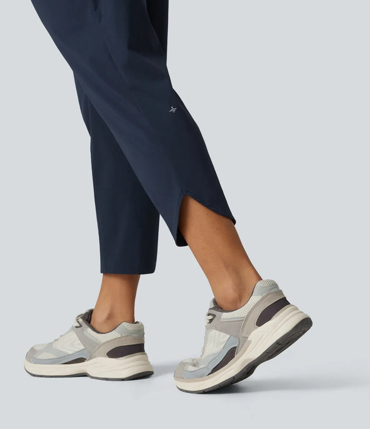 V Neck Drawstring Curved Hem Hiking Jumpsuit with Pockets