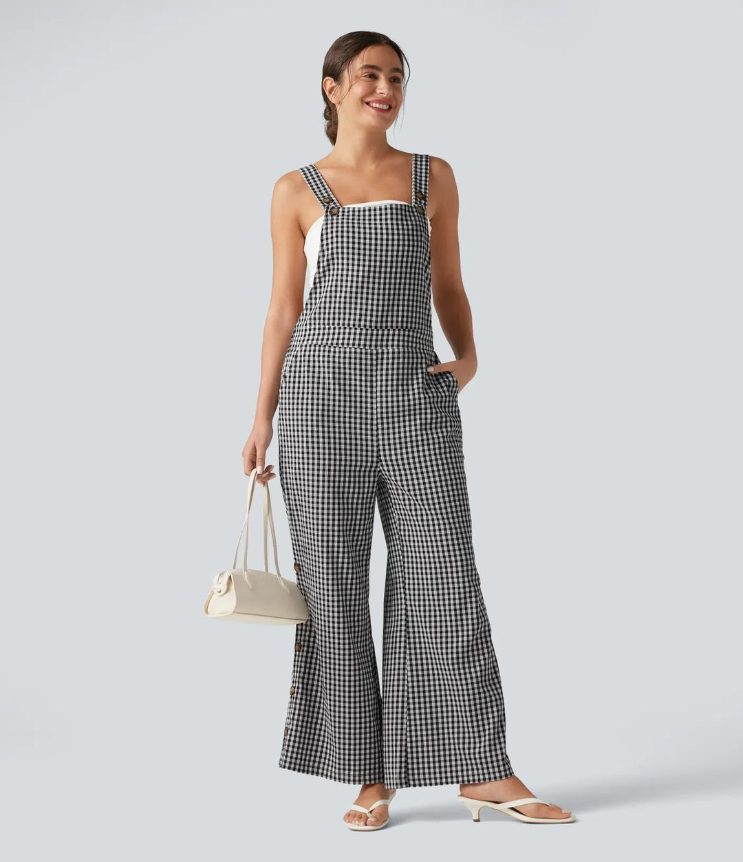 Adjustable Straps Gingham Casual Baggy Overalls with Pockets-Easy Peezy