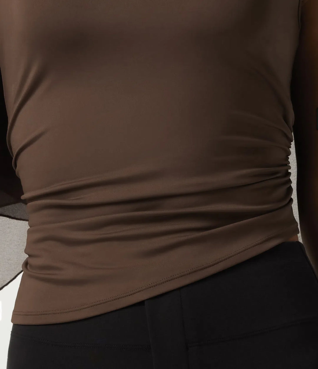 Round Neck Flounce Half Sleeve 2-in-1 Ruched Asymmetrical Hem Work Blouse