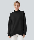 Mock-neck Raglan Long Sleeve Crossover Hem Fleece Casual Sweatshirt