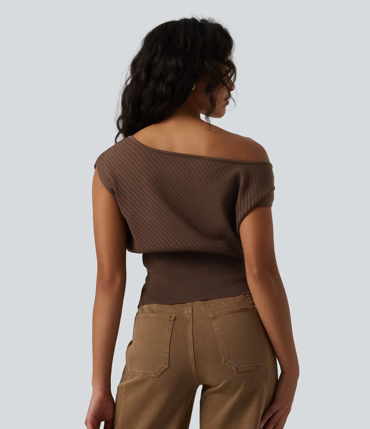 One-shoulder Short Sleeve Casual Sweater