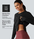 Round Neck Long Sleeve Thumb Hole Built-in Bra Quick Dry Yoga Sports Top