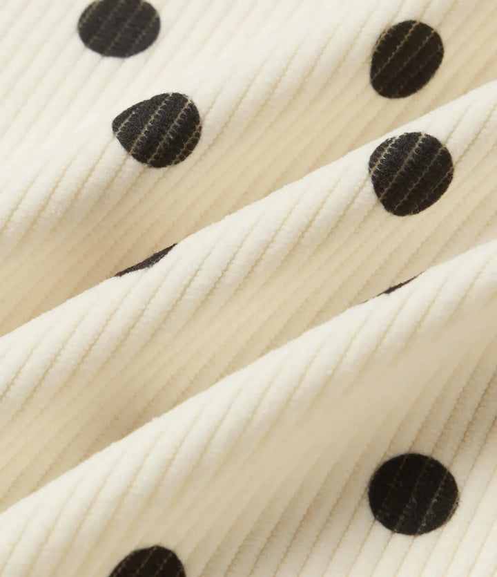 Mid Rise Barrel Leg Polka Dot Corduroy Casual Pants with Pockets